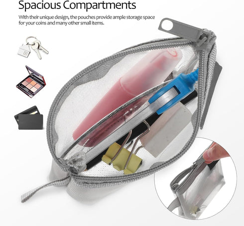 Healifty 3pcs Mesh Coins Purse, Mini Makeup Bag Organizer, Portable Storage Bags for Cosmetics