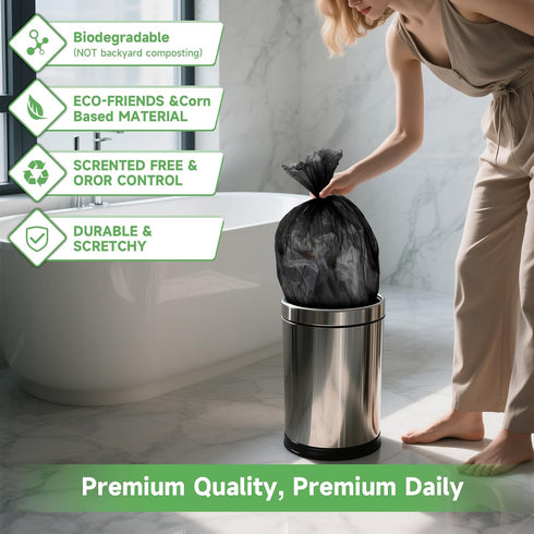 heihaily 5 100 Count Gallon Garbage Bags Biodegradable - Unscented Bathroom Trash Bag Extra Strong Leakproof Bulk