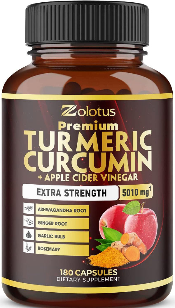 7 in 1 Premium Turmeric Curcumin + Apple Cider Vinegar Capsules, 5010mg Equivalent, 6 Month Supply with Ashwagandha,