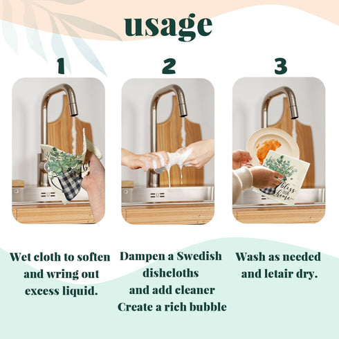 LARTSFRO 4 Pack Bless This Home Swedish Dishcloths for Kitchen, Home Sweet Home, Swedish Dish Cloths for Home, Papaya
