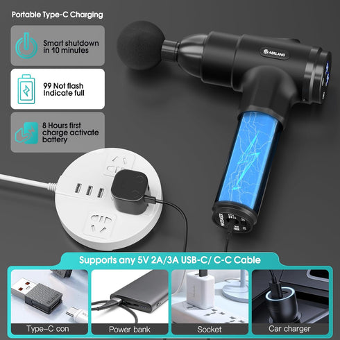AERLANG Massage Gun for Athletes, Deep Tissue Muscle Back Massage, Percussion Massager with 6 Heads & 20 Speed, Carry