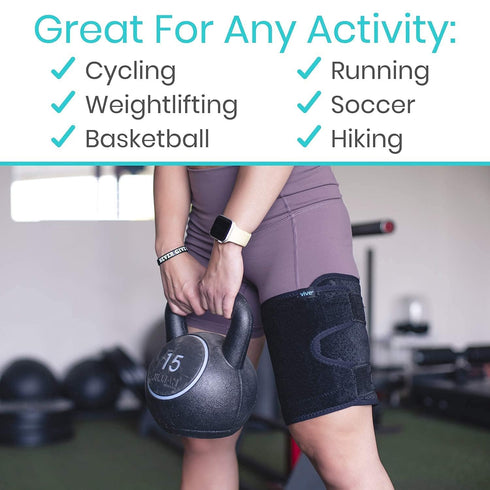 Vive Thigh Brace - Hamstring Quad Wrap - Adjustable Compression Sleeve Support for Pulled Groin Muscle, Sprains