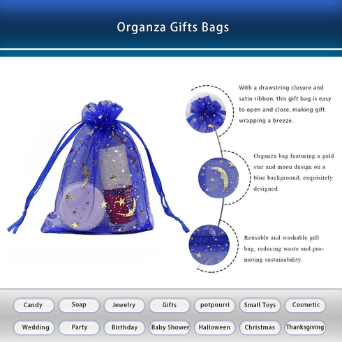 SUNGULF 100Pcs Sheer Organza Drawstring Pouches, 4x5 Inches, Blue, Wedding Party Favor Bags