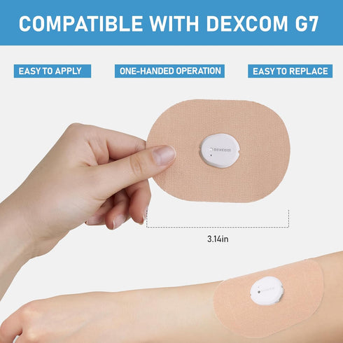 Dexcom G7 Adhesive Patches Waterproof, 30 Pack Beige Overpatch for Dexcom G7, Premium Transparent Overlay Patches,