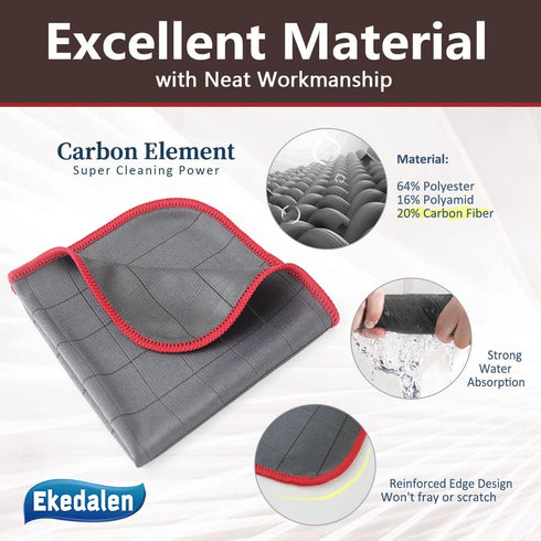 Carbon Cloth Lint Free Glass Cleaning Cloth, Streak Free Microfiber Rag for Window Polishing, Pack of 6, 16"x12"