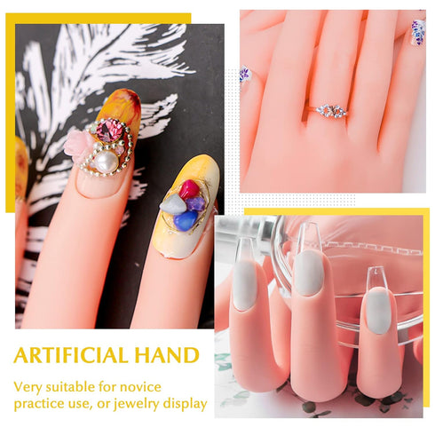 krofaue 2 Pack Right Hands Practice Nail Tips Art Trainer Tool, Flexible Bendable Movable Manicure Tool