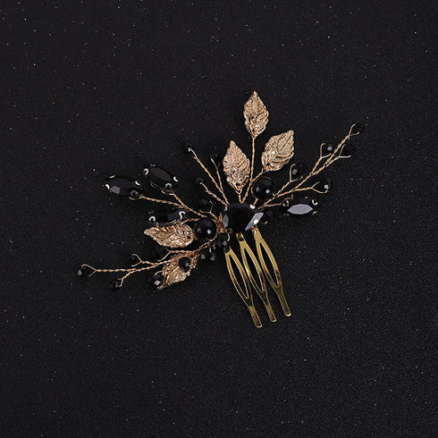 YERTTER Wedding Black Crystal Leaf Bridal Hair Comb Clip, Wedding Hair Accessories for Bride, Bridesmaid, Flower Girls