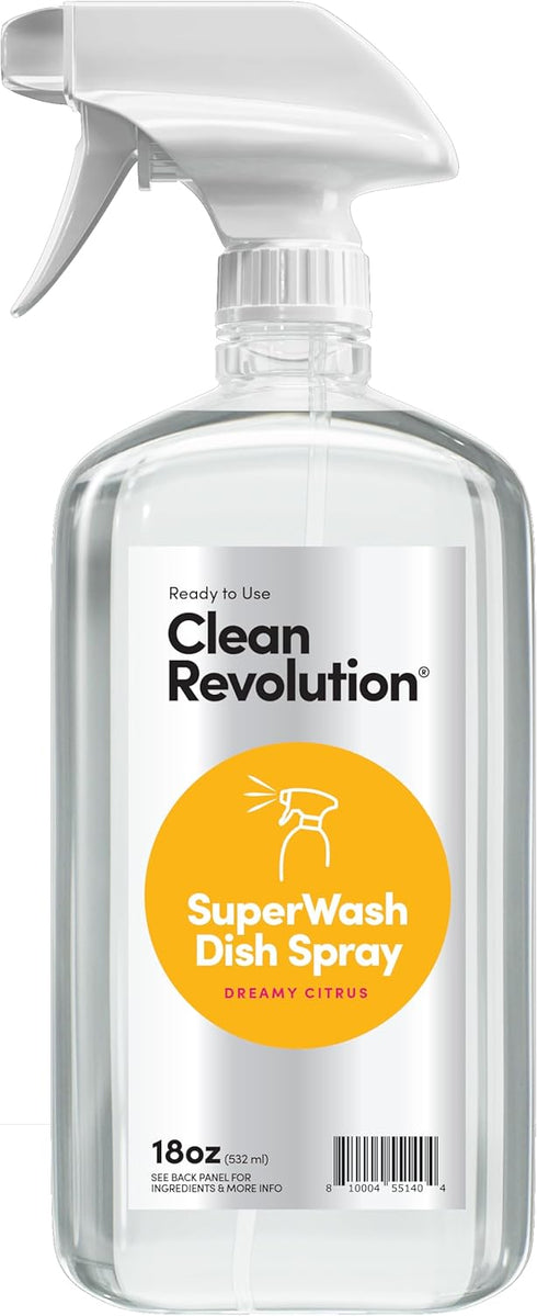 Clean Revolution SuperWash Dish Soap Spray, 18oz Refill Container, Ready to Use Citrus Fragrance, 1 Pack