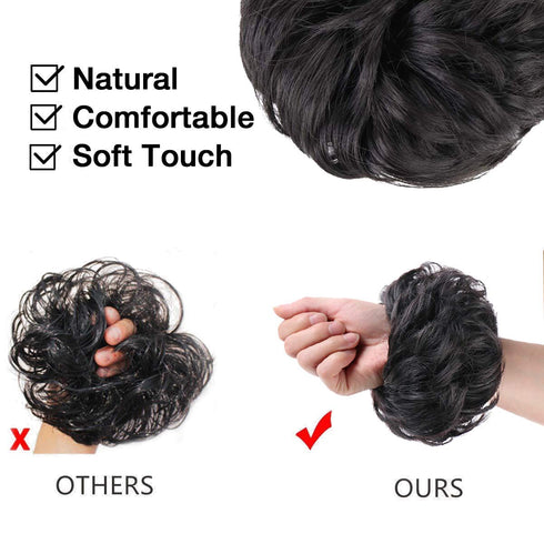 MORICA 2PCS Messy Bun Hair Piece, Fake Messy Bun Scrunchies for Thin Hair, Curly Wavy Synthetic Chignon