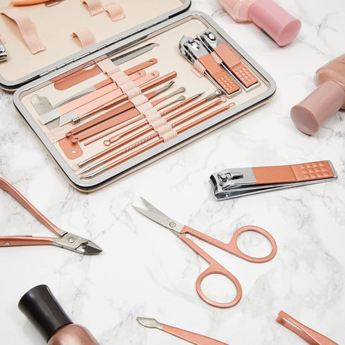 Okuna Outpost Pink Manicure Pedicure Kit, 23-in-1 Nail Clipper Set for Women (Includes Travel Case)