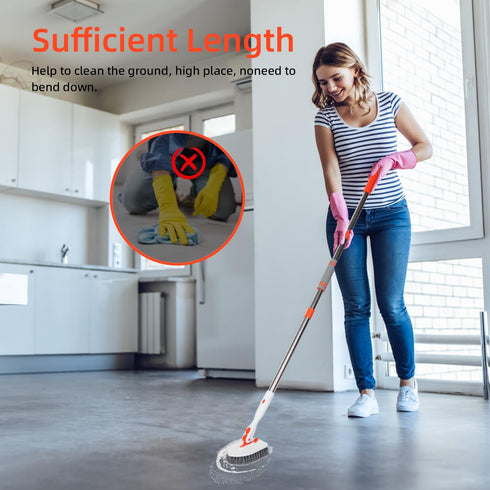 Floor Scrub Brush 3 in 1 - Tub Tile Floor Scrubber with 52 inch Long Handle, Detachable Replacement Brush Heads