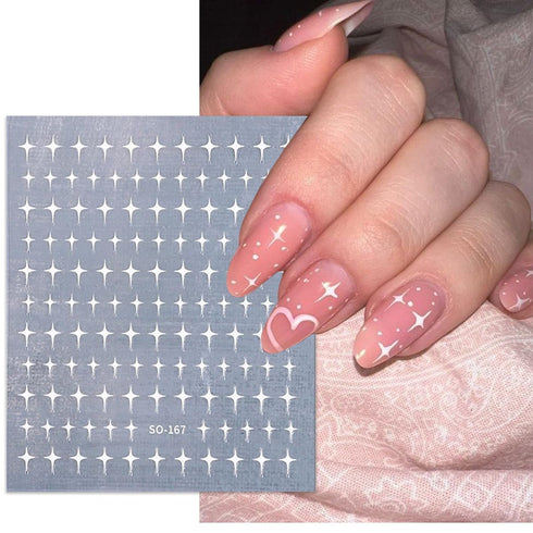Star Nail Stickers for Nail Art 3D Glitter Starlight Self-Adhesive Decals 6 Pcs Laser Gold Silver Black White