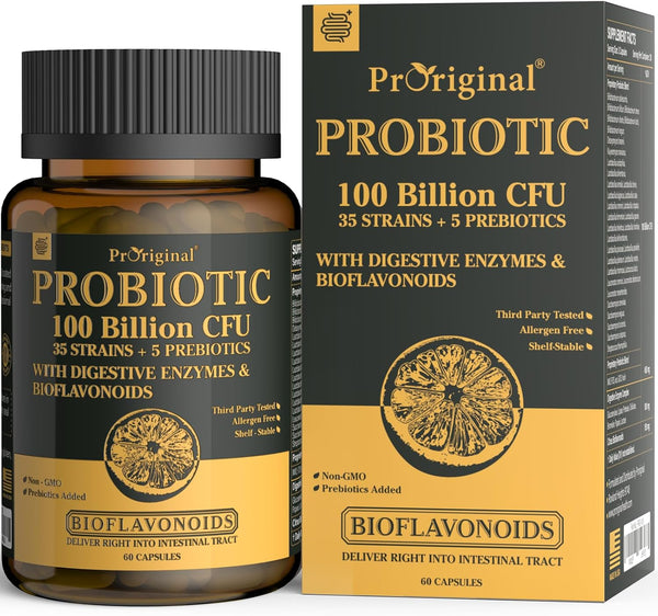 Probiotics with Prebiotics for Men and Women - 35 Strains Organic Probiotics 100 Billion CFU for Gut Health, 60 Capsules