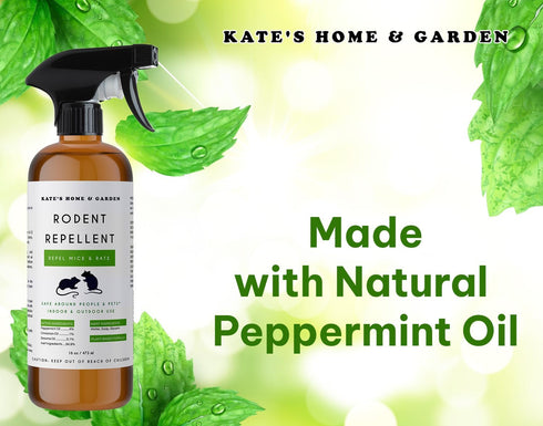 Kate Naturals Peppermint Oil Spray for Rodents, Mice, Raccoon, Bat, and Squirrels, Non-Toxic Indoor & Outdoor (16oz)