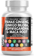 Clean Nutraceuticals Panax Ginseng 10000mg, Ginkgo Biloba 4000mg, Ashwagandha, Maca Root 3000mg - Focus Supplement