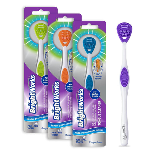 Tongue Cleaner 3-Pack with Gentle Cheek Scraper, Two-Sided Head for Fresh Breath