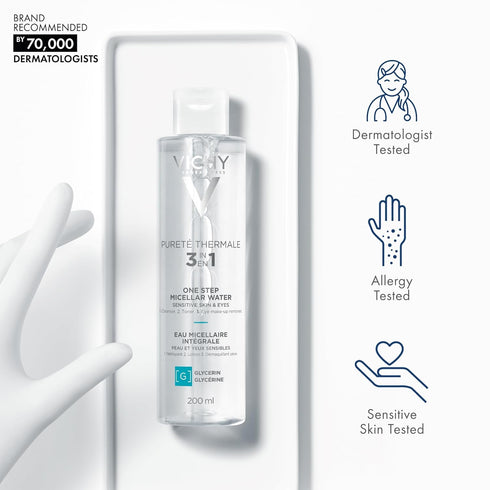 Vichy Pureté Thermale One Step Micellar Water - Makeup Remover & Facial Toner with Vitamin B5, Gentle Eye Makeup Remover
