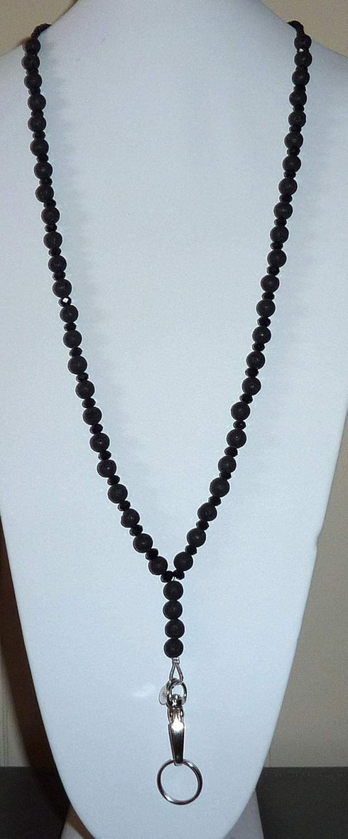 Beaded Essential Oils Diffuser Lanyard, Black Lava, 34" for ID Badge Card Holder, Teacher Gift, Nurse