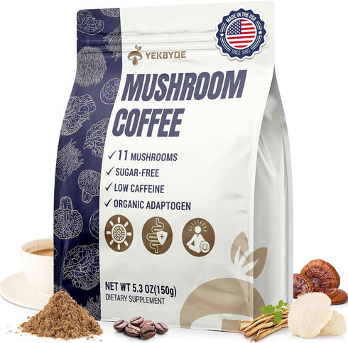 YEKBYOE Mushroom Coffee, 11 Superfood Mushrooms includes Lion's Mane, Reishi, Chaga & Ashwagandha,