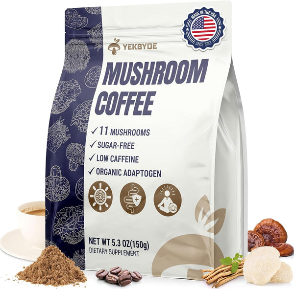 YEKBYOE Mushroom Coffee, 11 Superfood Mushrooms includes Lion's Mane, Reishi, Chaga & Ashwagandha,