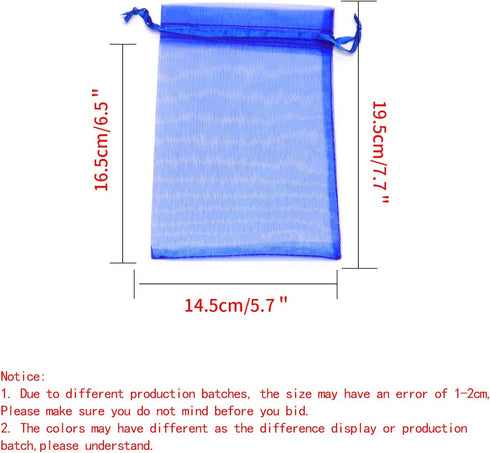 100pcs Drawstring Organza Jewelry Candy Pouch, Party Wedding Favor Gift Bags (6x8, Mixed Color)