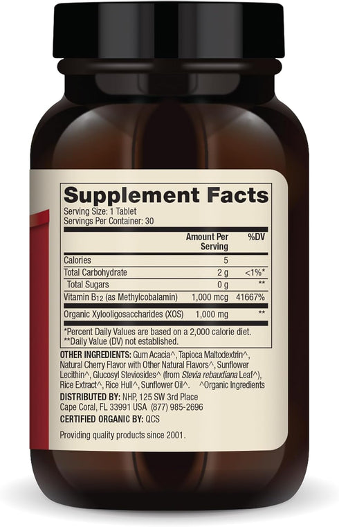 Dr. Mercola Organic Chewable Vitamin B12, 30 Servings (30 Tablets), Natural Cherry Flavor, Dietary Supplement, Supports Energy Production and Mental Focus, Non-GMO, Certified USDA Organic