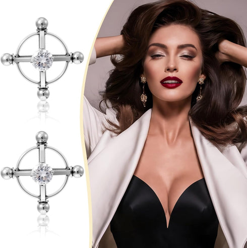 Quilax 2Pcs Adjustable Nipple Jewelry Non Piercing, Stainless Steel Fake Nipple Rings, Nipples Clips for Adult Women