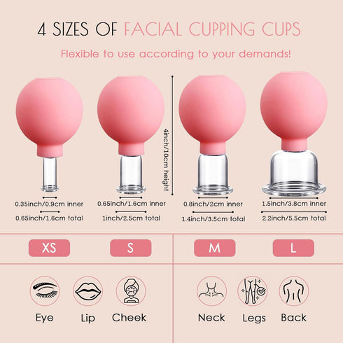 okmaba 4PCS Set, Glass Facial Cupping Anti Aging Face Cupping Cups for Face & Neck Lift, Glowing Skin - Rejuvenation