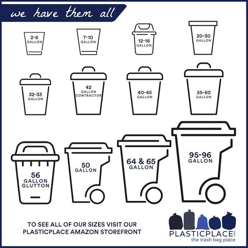 Plasticplace 55-60 Gallon Trash Bags (1.2 Mil, 50 Count) - Black Heavy Duty Garbage Can Liners for Home & Industrial Use