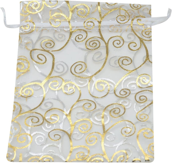50pcs Organza Pouch Bag Drawstring 5"x7" 13x18cm, Strong Gift Candy Bag Jewelry Party Wedding Favor (Gold Silver)
