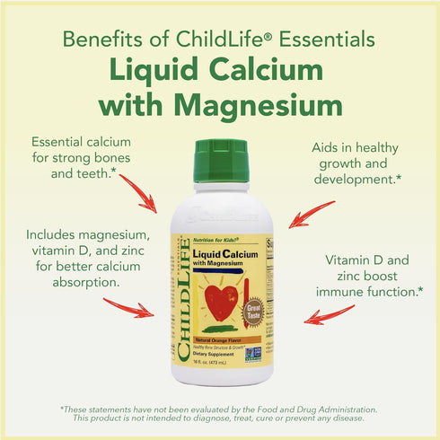 ChildLife Essentials Liquid Calcium Supplement for Kids - Baby Calcium with Magnesium, Zinc, Vitamin D3 - Orange