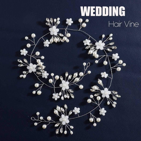 Unicra Flower Bride Wedding Hair Vine Crystal Bridal Headbands for Women and Girls Pearl Hair Accessories (Silver)