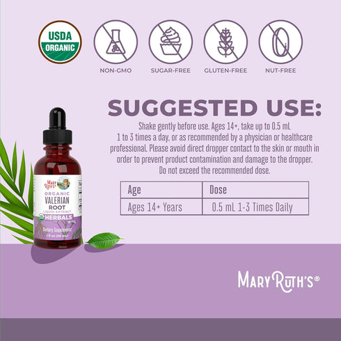 MaryRuth Organics Valerian Root Liquid Drops - 2 Month Supply, Sugar Free, Vegan