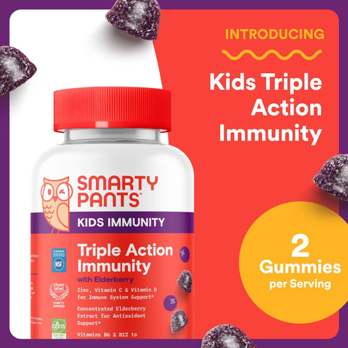 Immunity Gummies: Immune B6 B12 60 Count (30 SmartyPants Kids Elderberry Kids Support Supplement, Vitamin C, Vitamin D