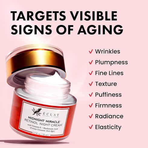 Retinol Night Cream - 2.5% Retinol and Hyaluronic Acid, Anti Aging Face Moisturizer for Hydration and Firming