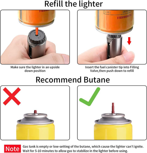 Butane Lighter Torch, Long Refillable Jet Lighter, Windproof with Visual Fuel Window, Flexible Neck for Grill - Black