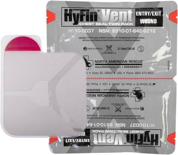 North American Rescue HyFin Vent Chest Seal (Twin Pack) NAR Vented Wound