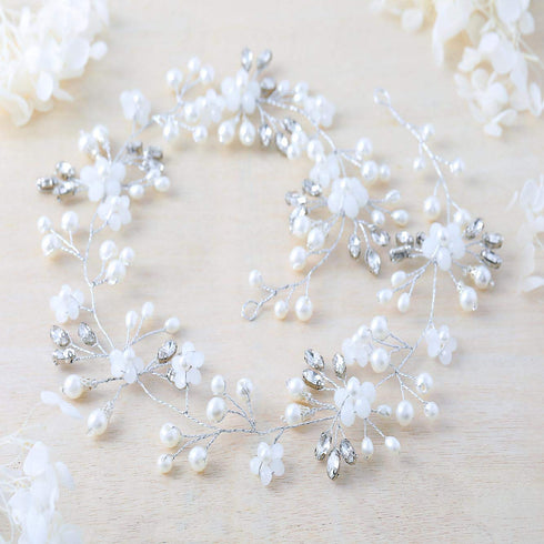 Unicra Flower Bride Wedding Hair Vine Crystal Bridal Headbands for Women and Girls Pearl Hair Accessories (Silver)