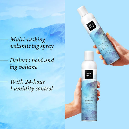 SGX NYC Play it Big Volumizing Finishing Hair Spray - Long Lasting Anti Frizz Finish with Coconut Oil - 8.5 oz