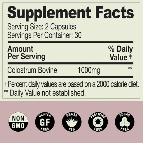 MOOVE 1,000mg, Immune 60ct Bovine Colostrum Capsules Grass-Fed Dutch Cows, & Gut Support, Natural Protein, Superfood