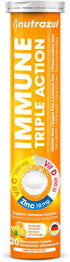 nutrazul Immune Triple Action Effervescent Tablet - 1000 mg Vitamin C, Vitamin D, Zinc, Orange 20's (Pack of 3), Gluten