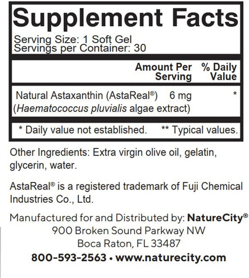 True-Asta AstaReal Natural Astaxanthin Supplements, 6mg, Joint Muscle Skin Eye Support, 30 Soft Gels