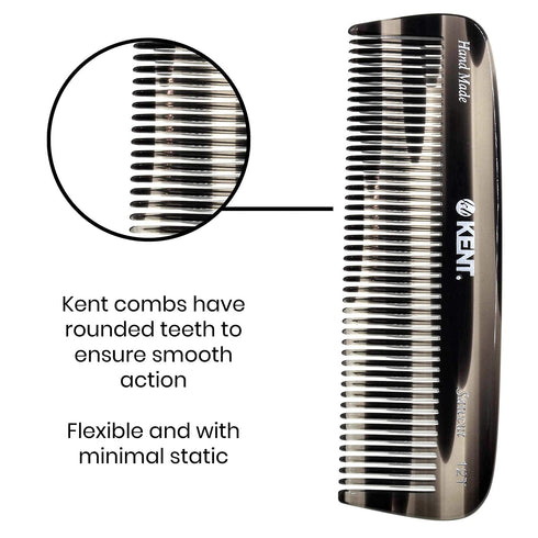 Kent 12T Wide Tooth Comb, Handmade Detangling Comb for Thick Curly Wavy Hair, Grooming Tool for Hair and Beard