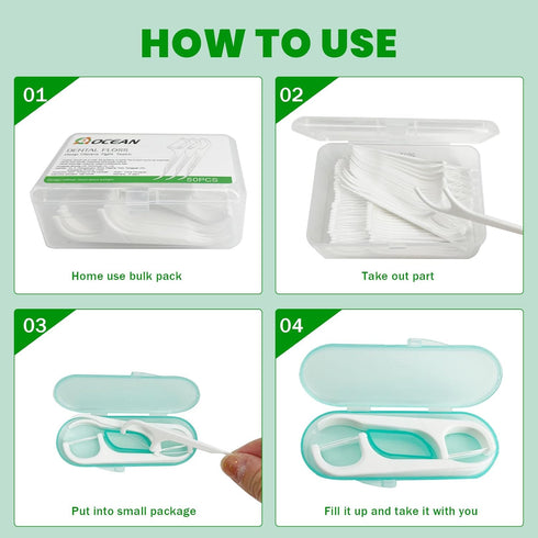 AOCEAN Dental Floss Picks - Travel Floss with Toothpicks, 120 Pcs, 2 Boxes & 2 Cases, Ideal for Family Hotel and Travel