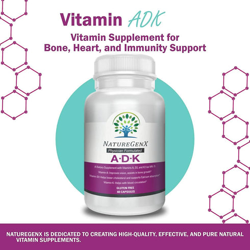 ADK Vitamin Supplement 5000 IU - High Potency Vitamins A, D3, and K2 for Bone Health and Calcium Absorption | Gluten-Free Vitamin ADK Supplement, 60 Day Supply, 60 Capsules