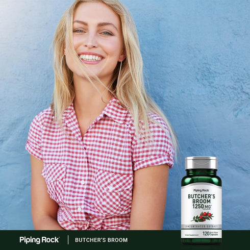 Piping Rock Butchers Broom Capsules | 1250 mg | 120 Count | Herb Root Extract, Non-GMO, Gluten Free