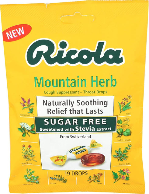 Ricola Sugar Free Swiss Herb Herbal Cough Suppressant Throat Drops, 19 Count (Pack of 3) Bags