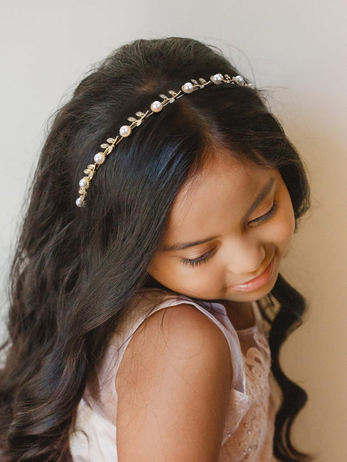 SWEETV Flower Girl Headpiece - Pearl Girls Headband for Wedding, Princess Hair Accessories for Birthday Party