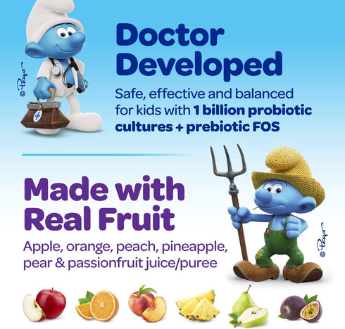 The Smurfs Kids Probiotic Gummies with 1 Billion CFU Probiotics & Prebiotics for Digestive & Immune Health, 40 Count