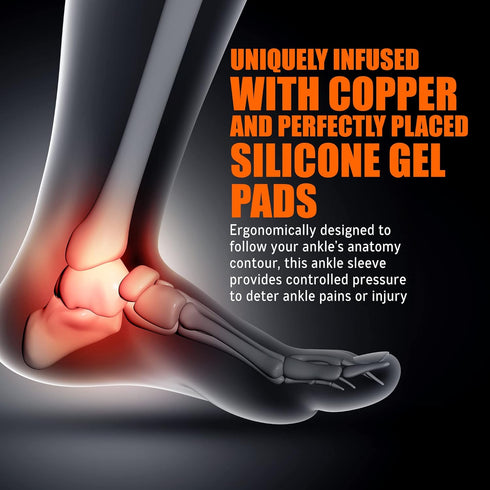 NeoAlly Copper Infused Ankle Brace Silicone Gel Compression Sleeves for Pain Relief, Large, 1 Pair